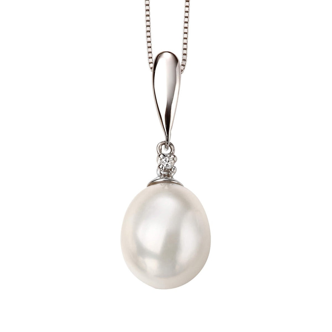 Elements Gold Freshwater Pearl and Diamond Drop Pendant