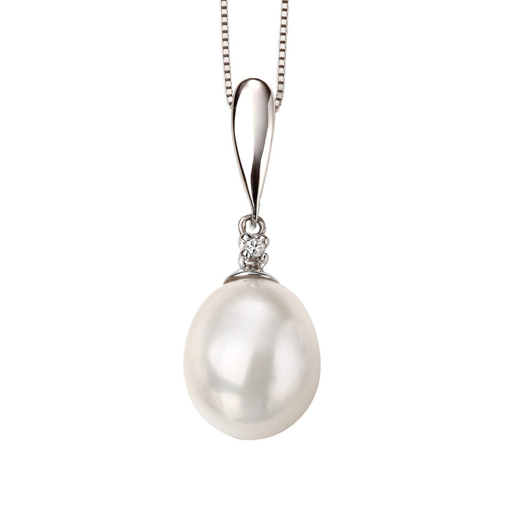 Elements Gold Freshwater Pearl and Diamond Drop Pendant