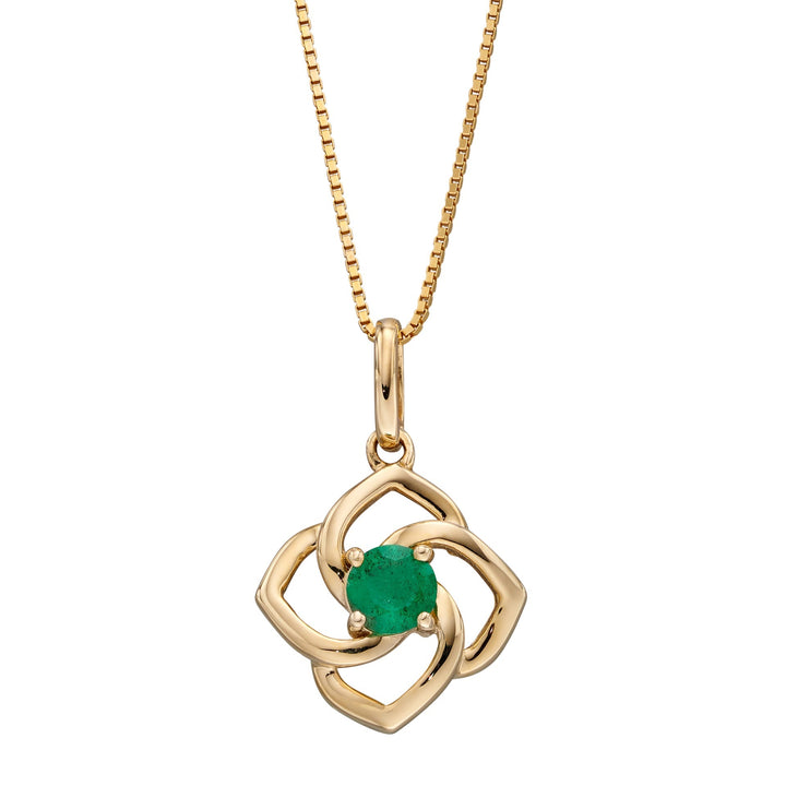 Elements Gold Cut Out Flower Pendant with Emerald