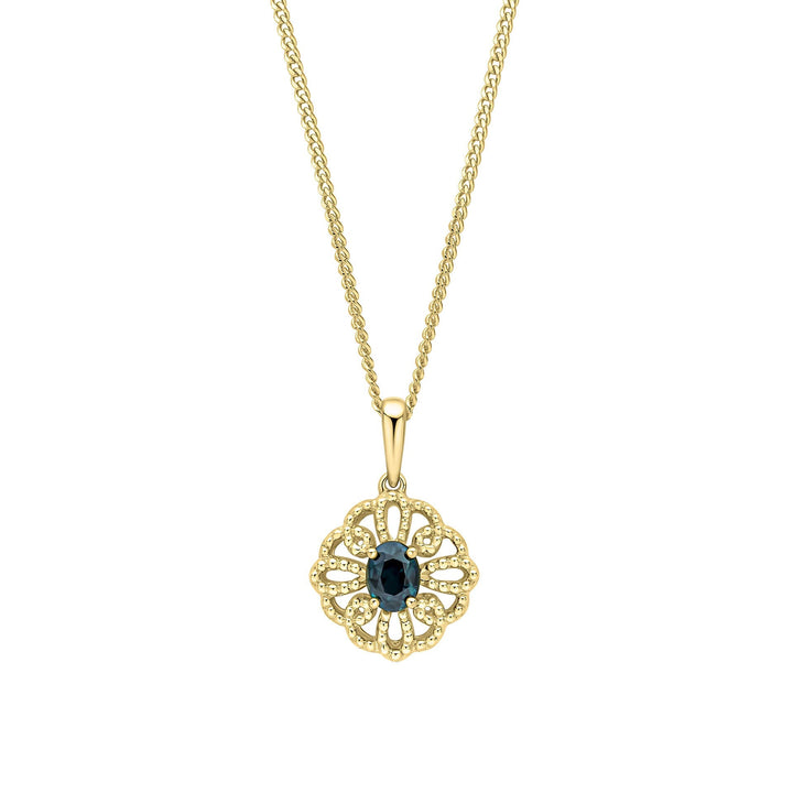 Elements Gold Ornate Sapphire Pendant