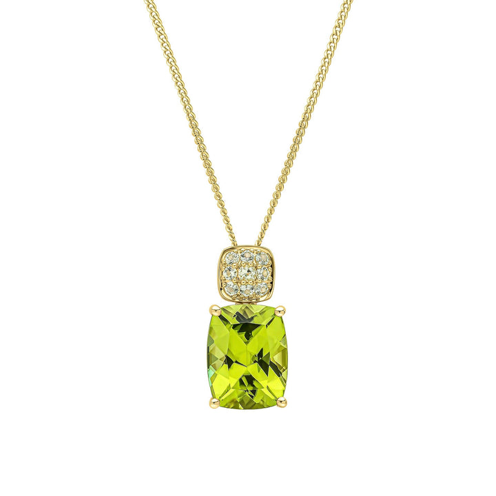 Elements Gold Cushion Cut and Cluster Peridot Pendant