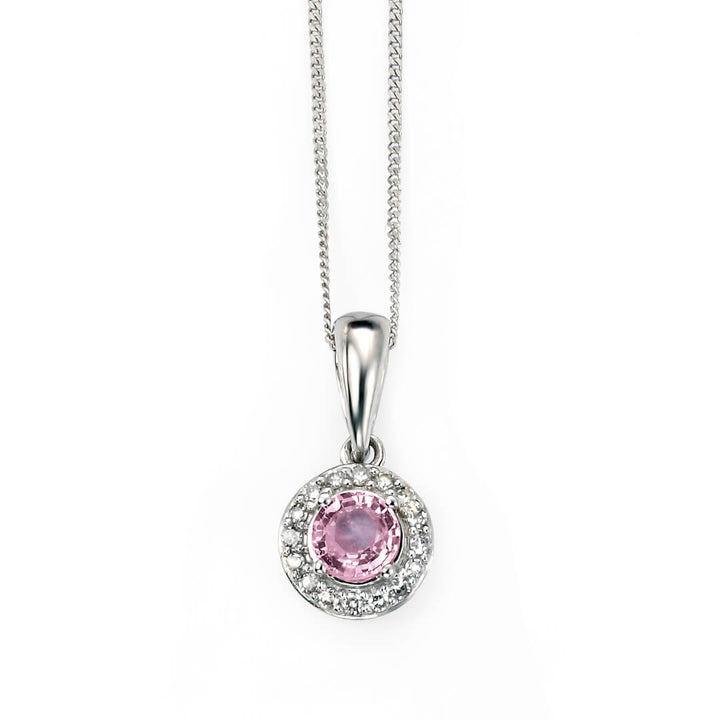 Elements Gold Pink Sapphire Pendant with Diamond Surround