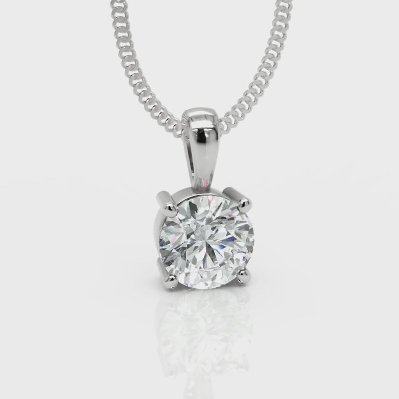 Platinum 1ct laboratory grown diamond 4 claw pendant on 18ct white gold chain