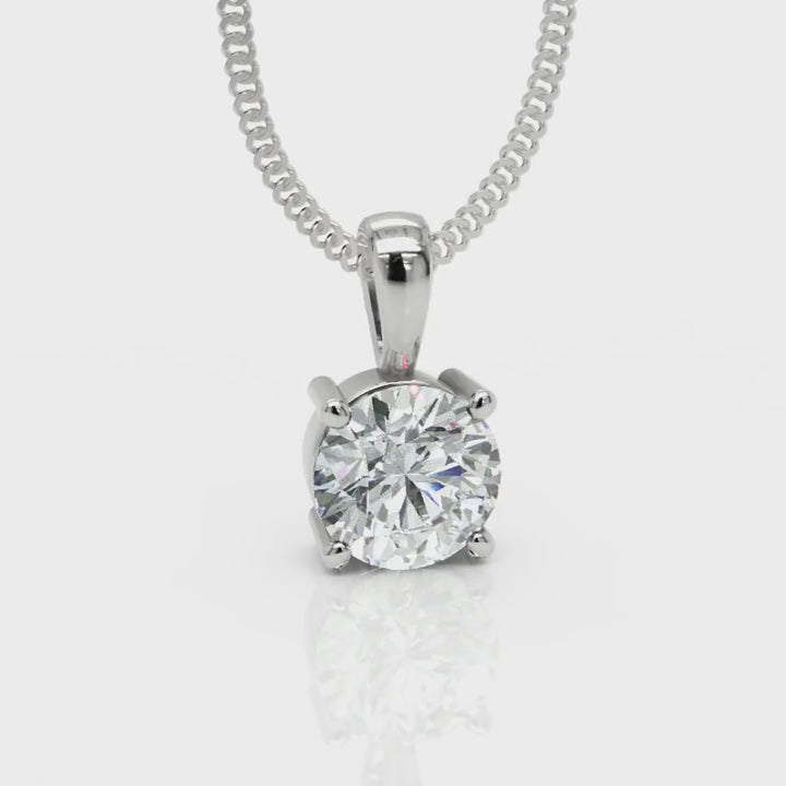 Platinum 1ct laboratory grown diamond 4 claw pendant on 18ct white gold chain