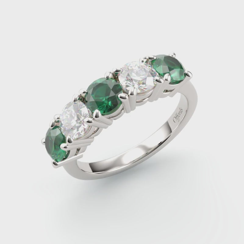 Platinum emerald & diamond 5 stone eternity ring