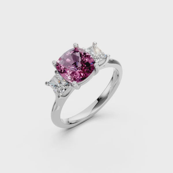 Platinum pink sapphire & diamond three stone ring