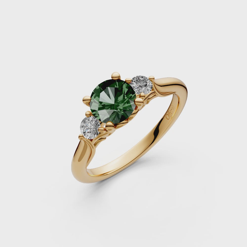 18ct yellow gold green sapphire & diamond three stone ring