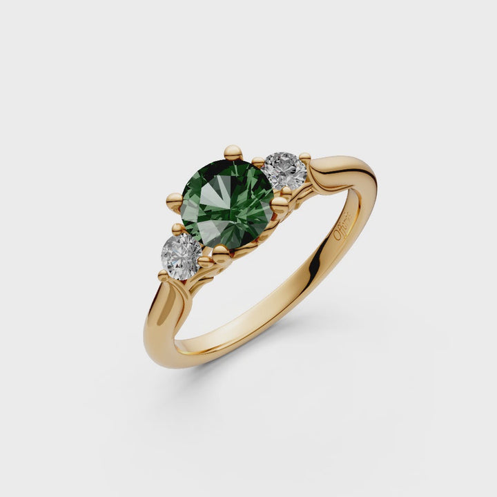 18ct yellow gold green sapphire & diamond three stone ring