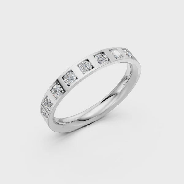 18ct white gold 3.5mm wedding band set with 8 brilliant cut diamonds