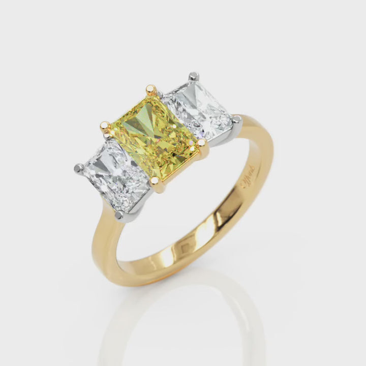 18ct yellow gold & Platinum laboratory grown diamond 3 stone radiant cut ring