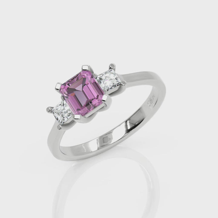 Platinum pink sapphire & Diamond three stone ring