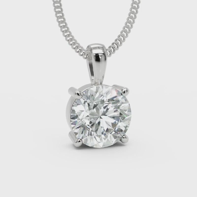 Platinum 2ct laboratory grown diamond 4 claw pendant on 18ct white gold chain