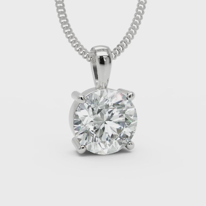 Platinum 2ct laboratory grown diamond 4 claw pendant on 18ct white gold chain