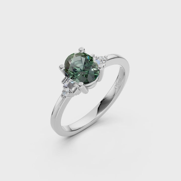 Platinum teal sapphire & diamond 5 stone ring