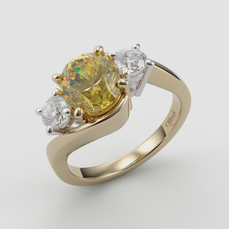 18ct yellow gold & platinum yellow sapphire & diamond three stone cross-over ring