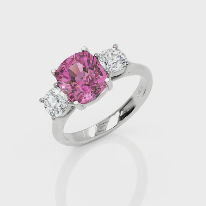 Platinum 3ct pink sapphire & diamond three stone ring