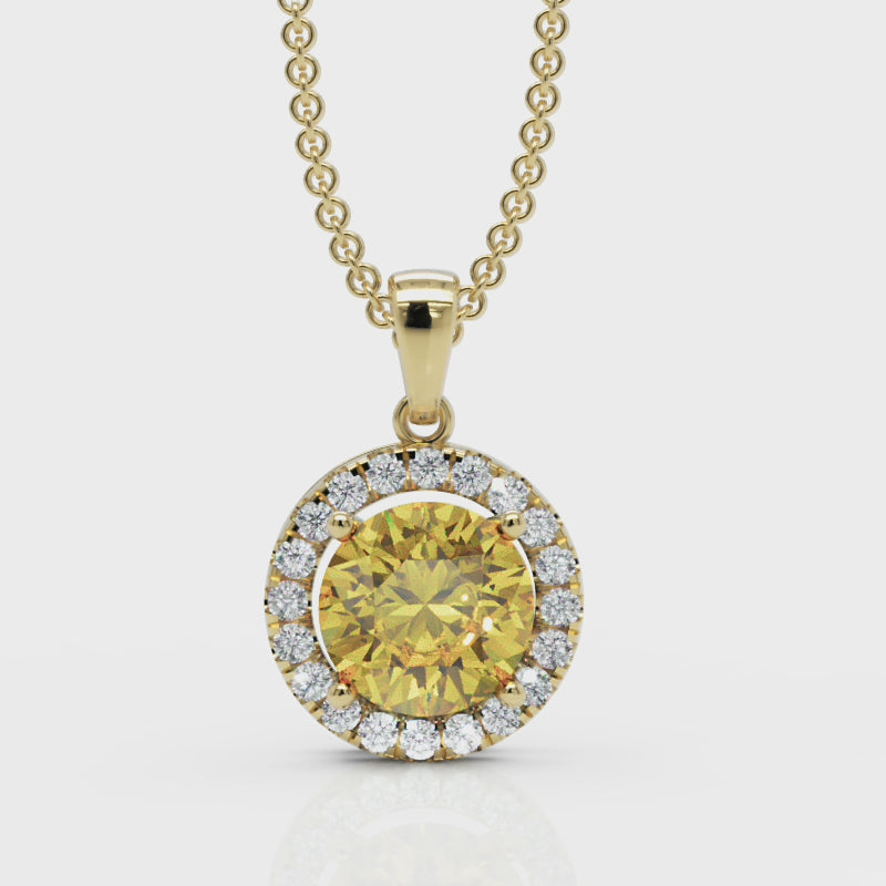18ct yellow gold yellow sapphire and diamond pendant and chain