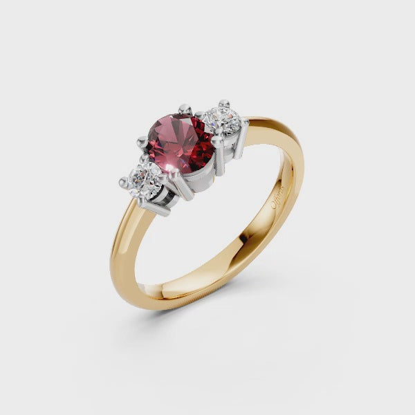 18ct & platinum padparadscha sapphire & diamond three stone ring