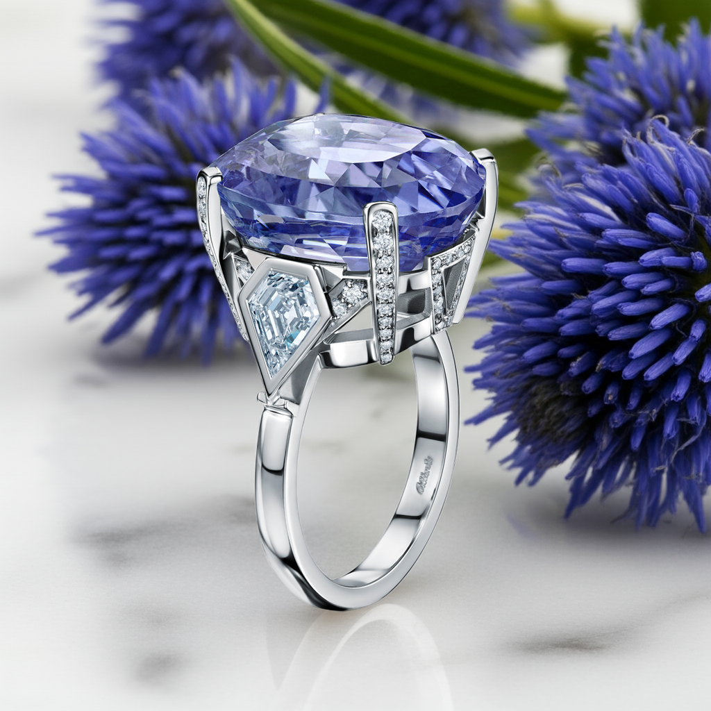 Bespoke 26.78ct unheated sapphire and diamond handmade platinum ring